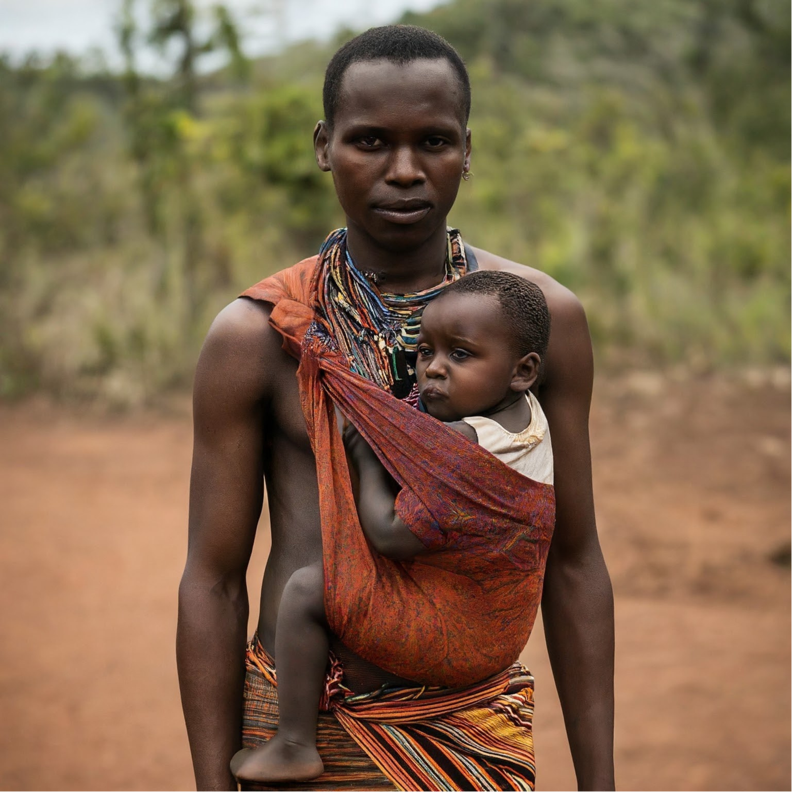 Membro de Tribo com bebé no sling
